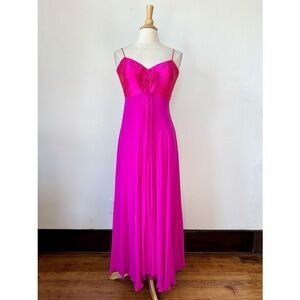 Empire Waist Silk Bright Pink Formal Full Length Dress